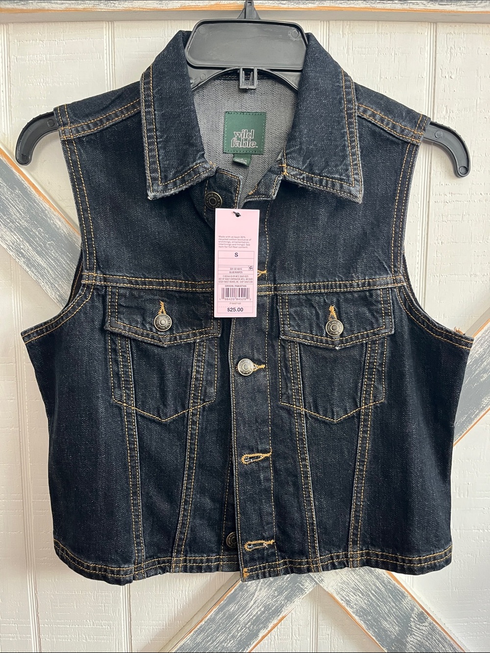 wild fable Black Denim Vest with Contrast Stitching